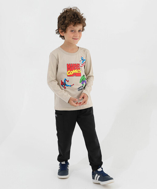 Camiseta Infantil Manga Longa Vingadores Marvel Tam 4 a 10 Bege