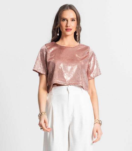 Blusa Cropped Feminina Em Paetê Endless Unica