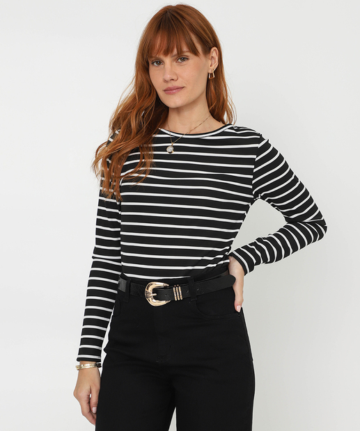 Image_Blusa Feminina Canelada Listrada Manga Longa Marisa Preto