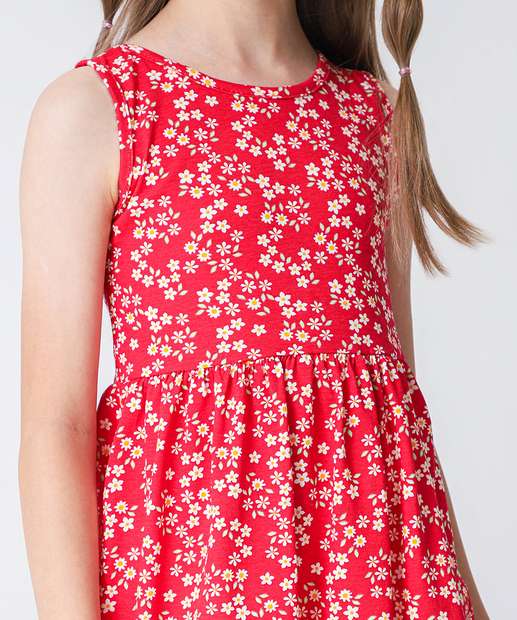 Vestido Infantil Estampa Floral Marisa Tam 4 a 10 Vermelho