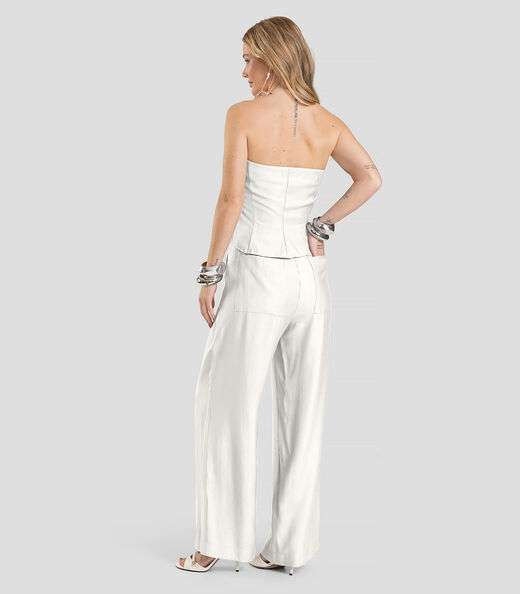 Cropped Feminino em Tecido Alfaiataria Dianna Bege