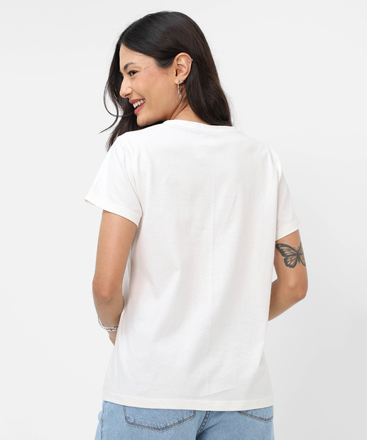 Camiseta Feminina Estampada Manga Curta Marisa Off White