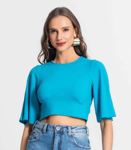 Blusa De Ribana Canelada Feminina Endless Azul