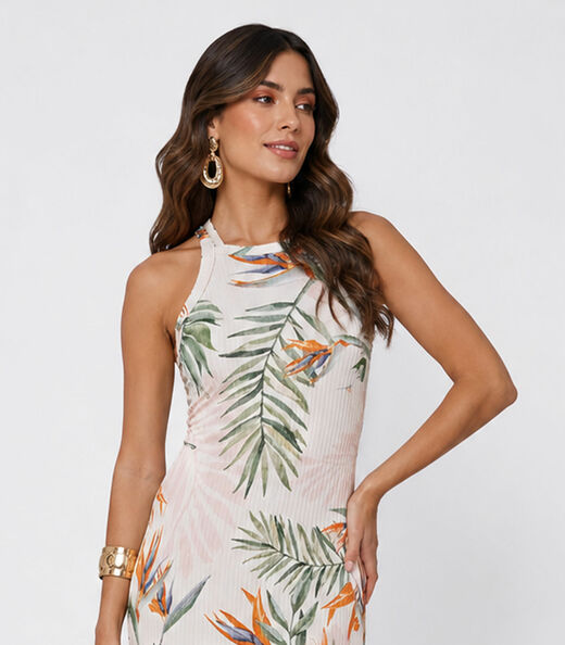 Vestido Midi Canelado Select Branco