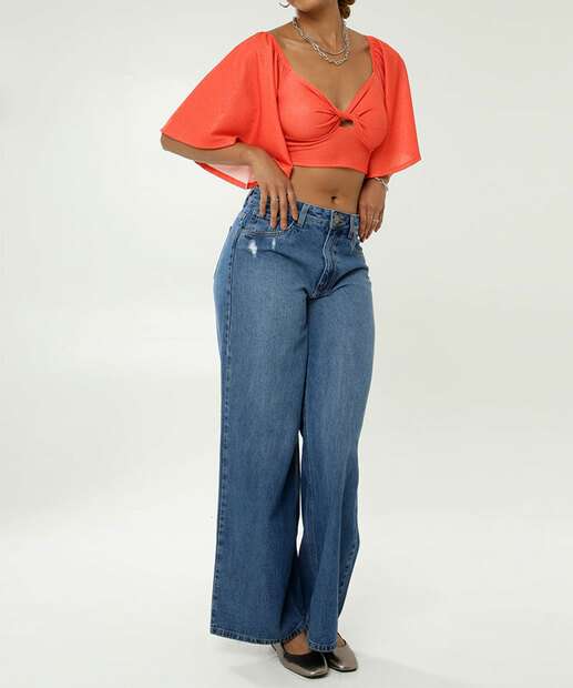 Blusa Cropped Feminina Brilho Vazada Marisa