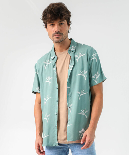 Image_Camisa Masculina Estampa Folhas Marisa Verde