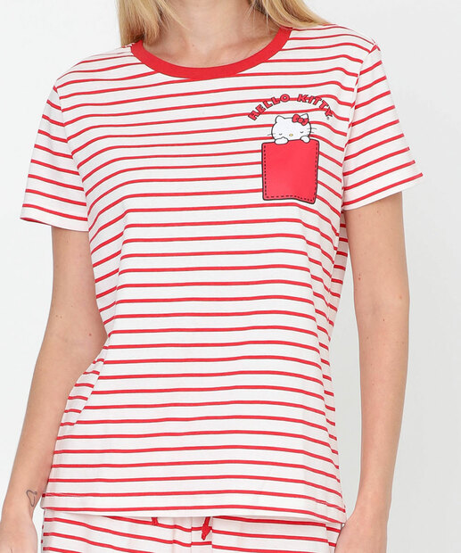 Pijama Feminino Hello Kitty Listrado Vermelho