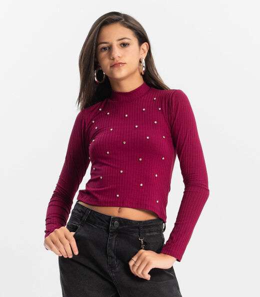 Blusa Juvenil Feminina Em Ribana Minty Vermelho