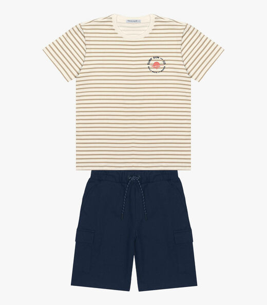 Conjunto Infantil Masculino Listrado Trick Nick Bege
