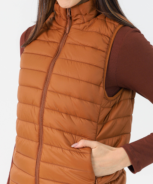 Colete Feminino Puffer Bolsos Marisa Marrom