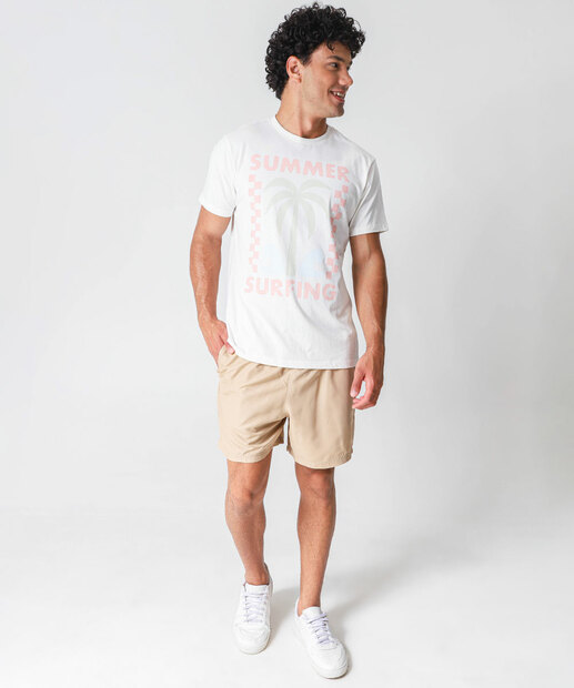 Camiseta Masculina Estampa Surf Manga Curta MR Off White