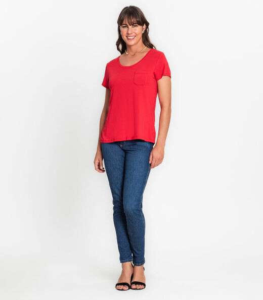 Blusa Feminina Viscotorcion Com Bolso Rovitex Vermelho