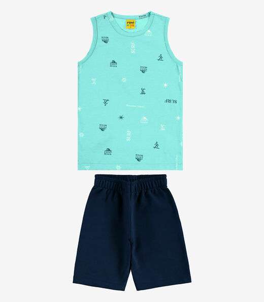 Conjunto Infantil Machão Com Bermuda Rovi kids Azul