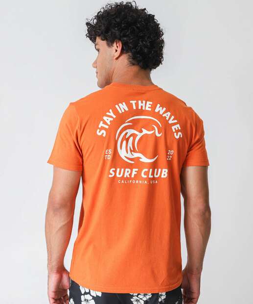 Camiseta Masculina Estampa Costas Manga Curta MR Laranja
