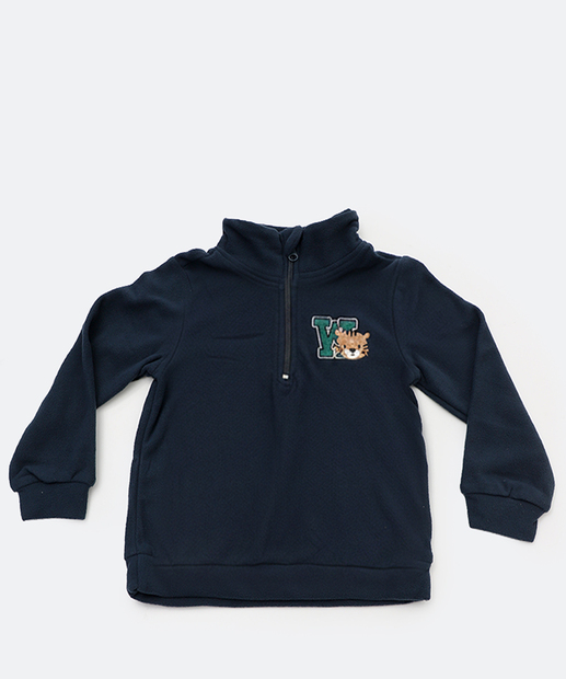 Conjunto Infantil Fleece Tigre MR Tam 1 a 3 Azul