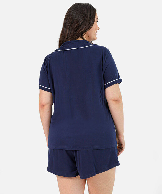 Pijama Americano Plus Size Manga Curta Marisa Azul