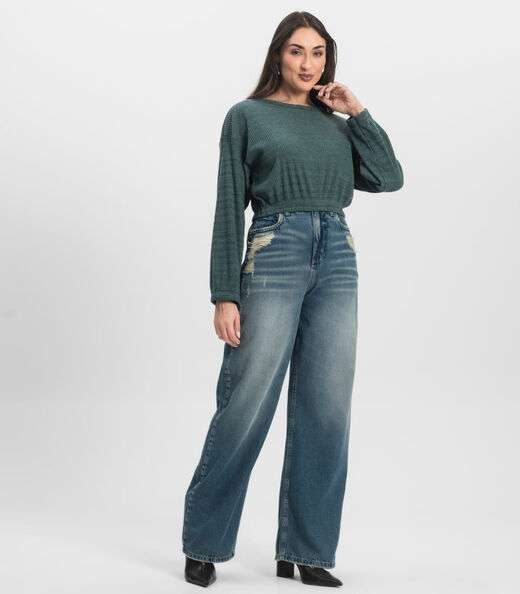 Blusão Feminino Canelado Com Elástico Nolita Verde