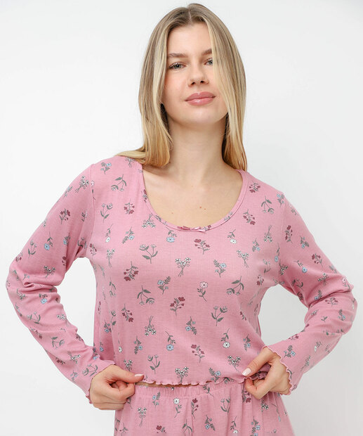 Pijama Feminino Estampa Flores Marisa Rosa