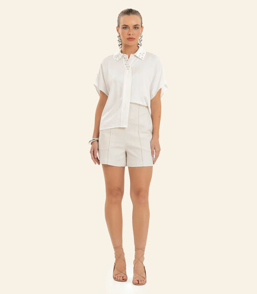 Camiseta Feminina Viscose Khyara Acetinado Endless Bege