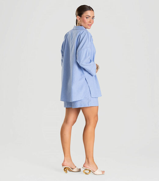 Camisa Feminina manga 7/8 Listrada Dianna Azul