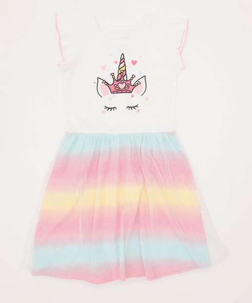 Vestido Infantil Fantasia Tule Unicórnio Marisa Tam 4 a 10