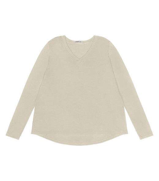 Blusa Manga Longa Visco Tricot Secret Glam Bege