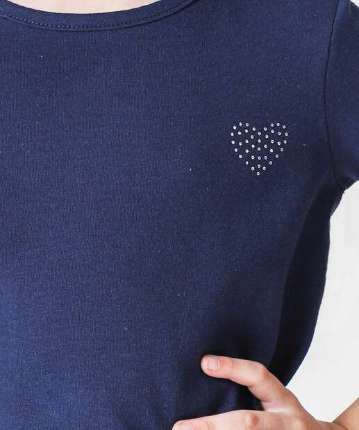 Camiseta Infantil Cotton Strass Marisa Tam 4 a 10 Azul