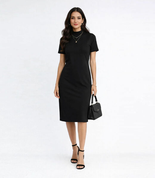 Vestido Com Decote Talhado Gola Alta Infinita Cor Preto