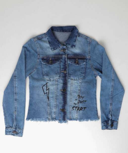 Jaqueta Juvenil Jeans Barra Desfiada Tam 10 a 16