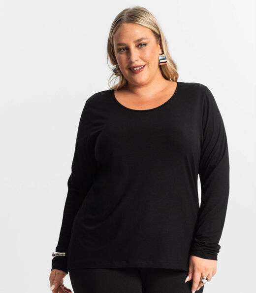 Blusa Manga Longa Viscotorcion Secret Glam Preto