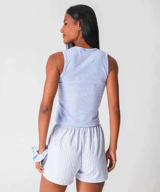 Pijama Feminino Canelado Stitch Azul