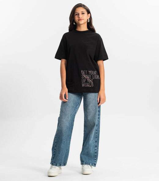 T- shirts Oversized Juvenil Feminina Minty Preto