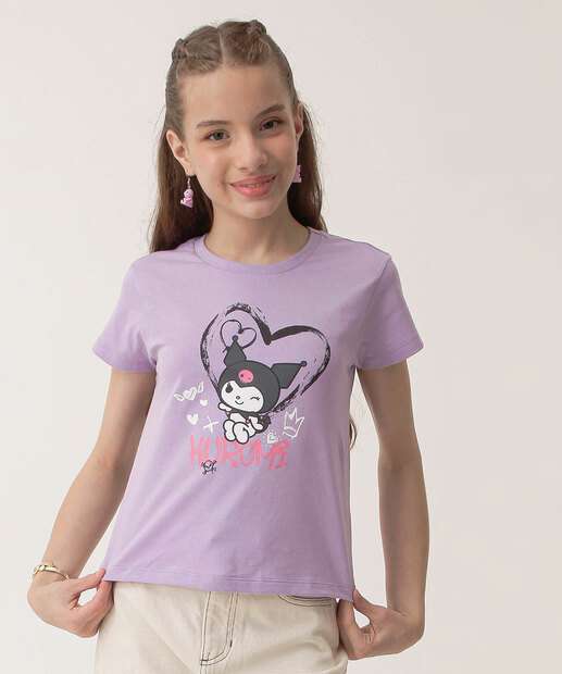 Blusa Juvenil Manga Curta Kuromi Sanrio Tam 10 a 16