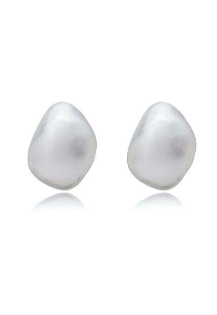 Brinco Semijoia Orgânico  Acetinado Em Ródio Branco