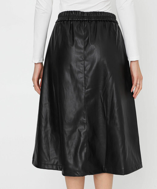 Saia Feminina Midi Evasê PU Marisa Preto