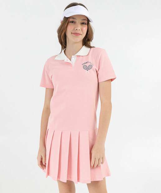 Vestido Polo Juvenil Pregas Marisa Tam 10 a 16 Rosa