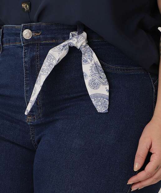 Calça Plus Size Feminina Jeans Skinny Lenço