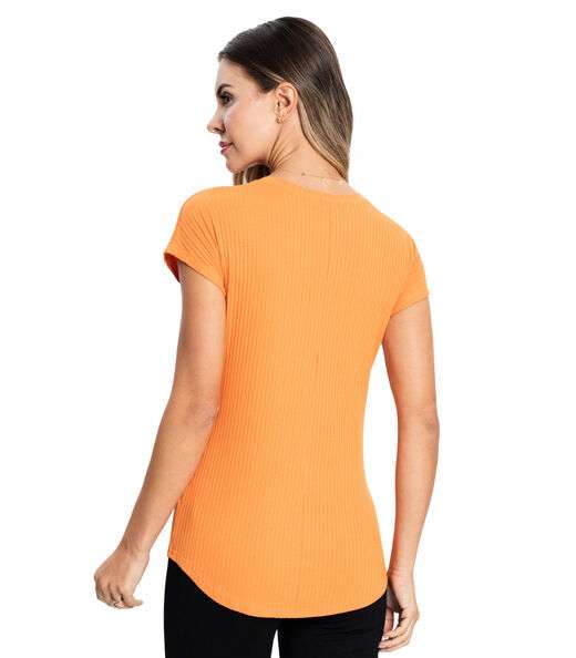 Blusa Feminina Ribana Canelada Básica Rovitex Laranja
