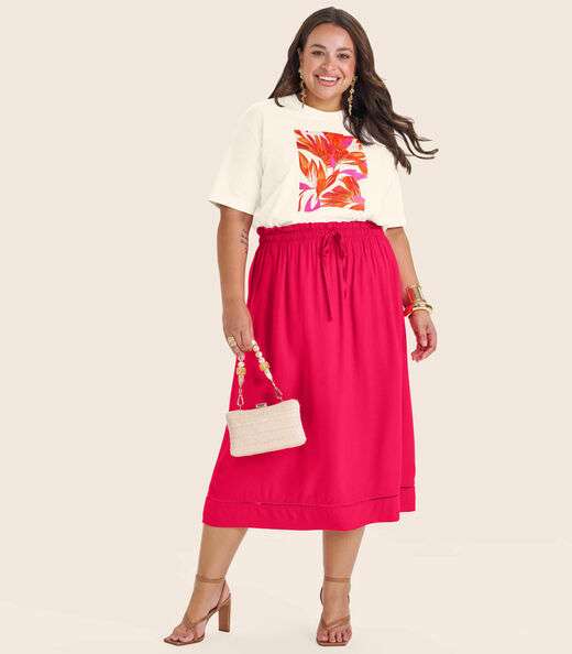 Saia Midi Plus Size em Viscose Secret Glam Vermelho
