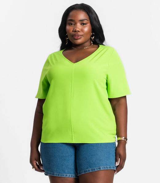 Image_Blusa Plus Size Feminina Decote V Secret Glam Verde