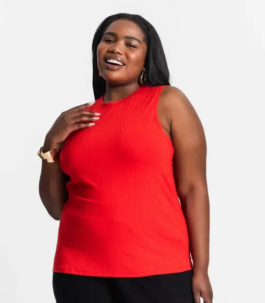 Regata Plus Size Em Ribana Canelada Secret Glam Laranja