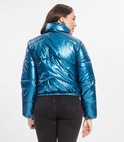 Jaqueta Puffer Feminina Metalizada Select Azul