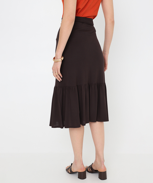Saia Midi Feminina Babado Marisa Marrom
