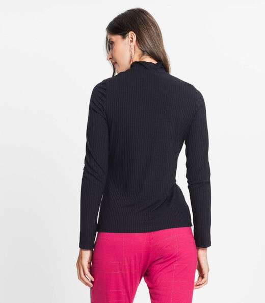 Blusa Manga Longa Canelada Rovitex Preto