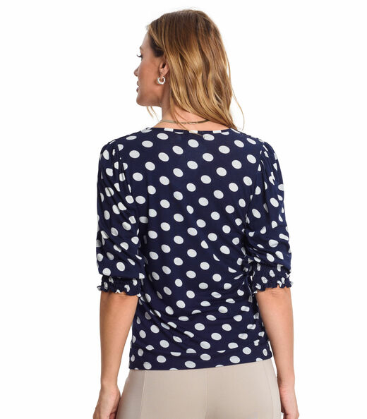 Camisa Feminina Poá Mangas 3/4 Endless Azul