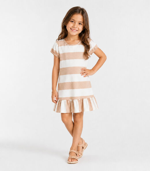 Vestido Infantil Menina Em Cotton Leve Select Bege