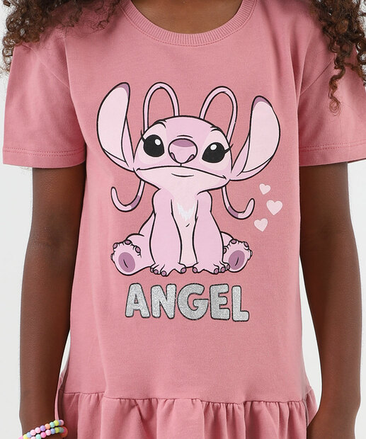 Vestido Infantil Angel Manga Curta Disney Tam 4 a 10 Rosa