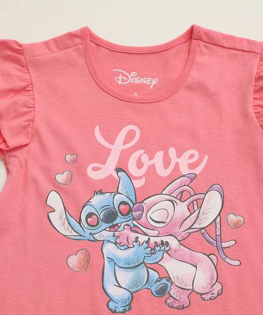 Vestido Infantil Stitch E Angel Disney Tam 4 a 10 Rosa