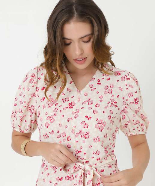 Vestido Midi Feminino Polycrepe Estampado Marisa 