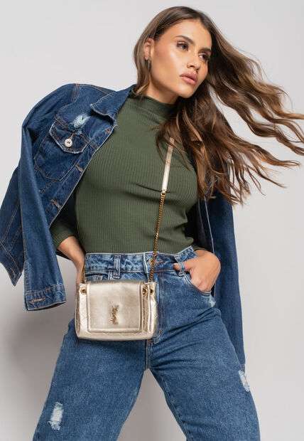 Blusa Gola Alta Manga Longa Malha Canelada Verde Salvatore Fashion